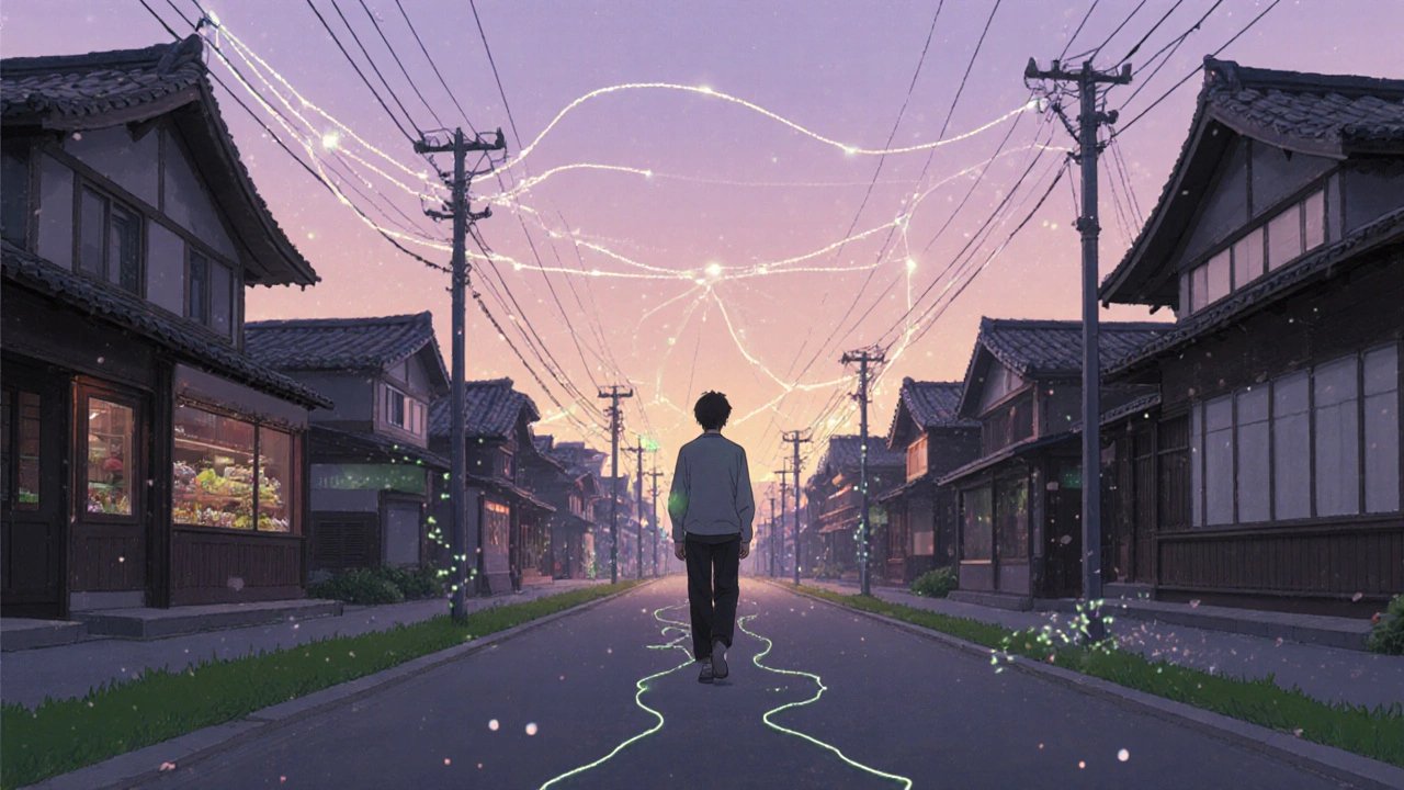 A person walking at dusk, surrounded by invisible hormonal forces guiding them toward movement.