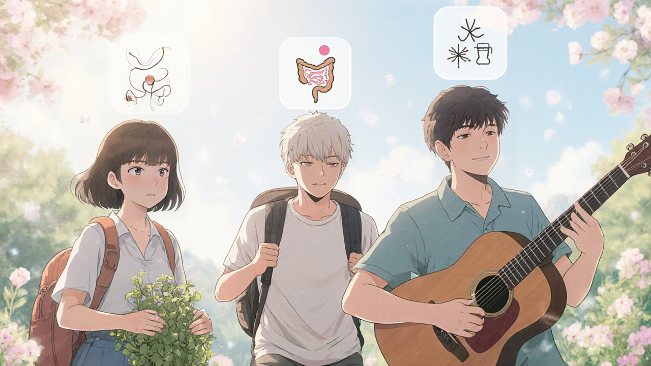 Diverse patients live freely, with faint icons above them representing their cancer history and treatment.