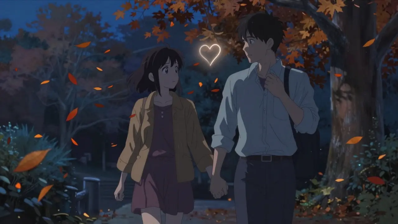 A couple walking in a twilight park, symbolizing restored connection after medication-related challenges.