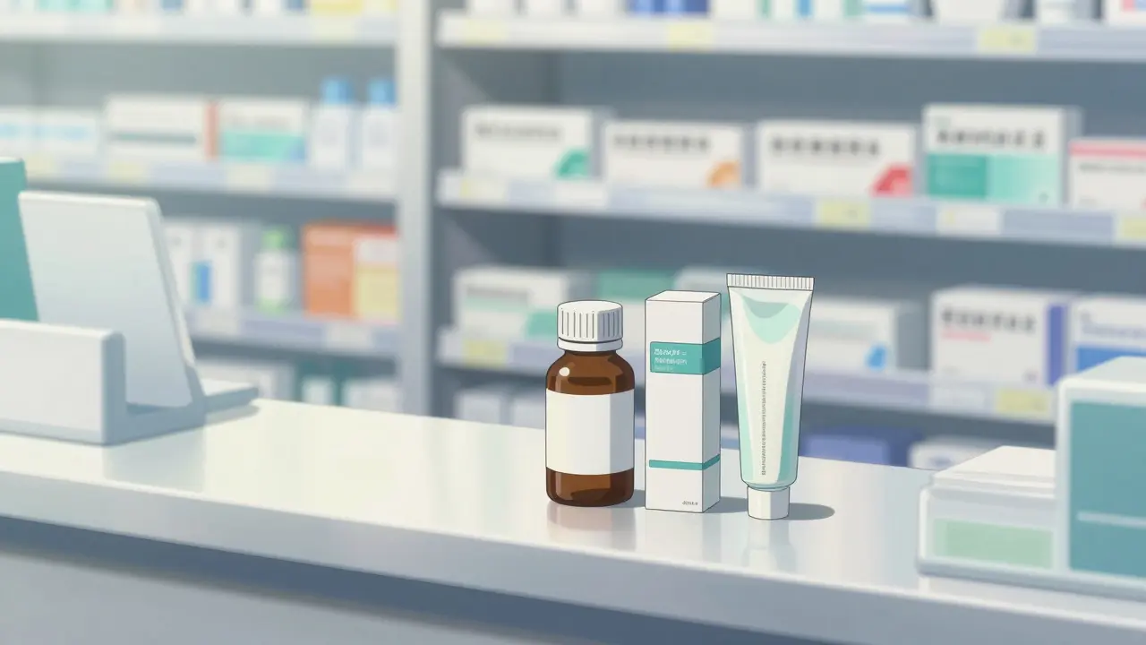 Close-up of estradiol medication and cream on a clean surface