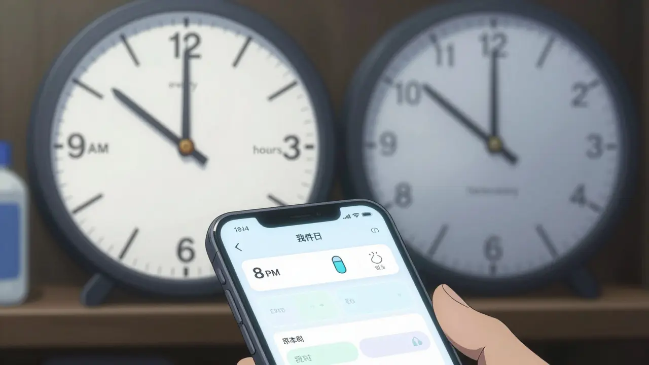 Anime illustration comparing strict vs flexible medication timing