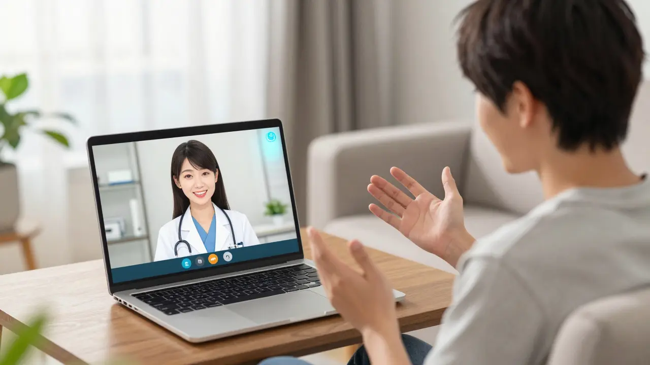 Anime patient having positive telehealth consultation with doctor