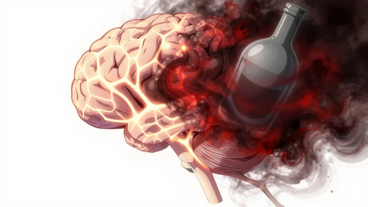Conceptual art of brain chemistry merging into darkness