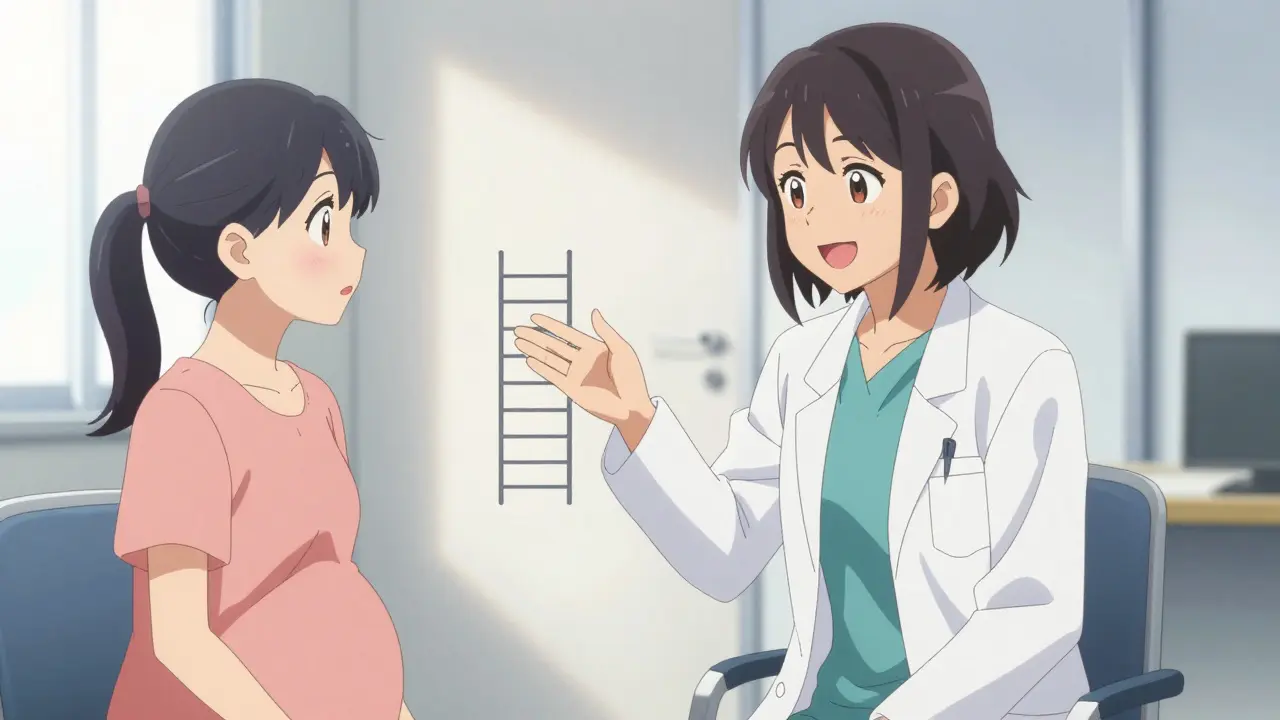 Doctor reassuring pregnant patient in clinic