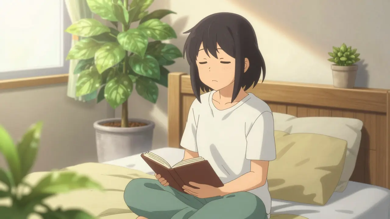 Peaceful anime scene of healthy sleep habits