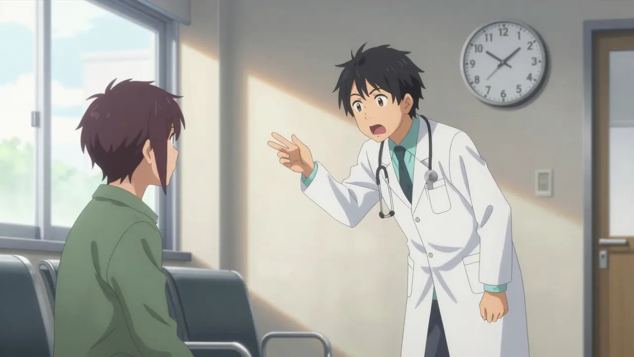 Anime doctor urging patient to act quickly for health