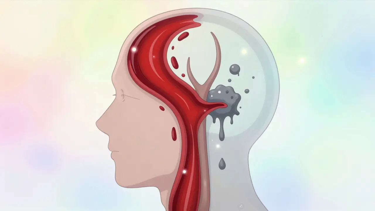 Anime illustration of blood flow and clot in brain