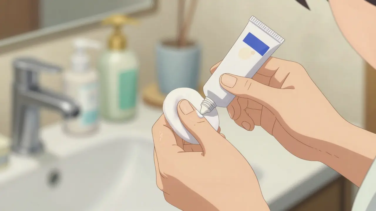 Close up of hands applying soothing cream in anime style