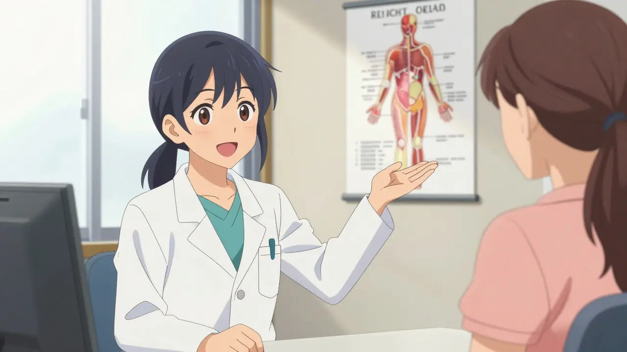 Doctor reassuring patient about hemorrhoid treatment options
