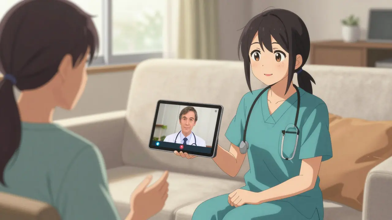 Patient having a video call with an online doctor
