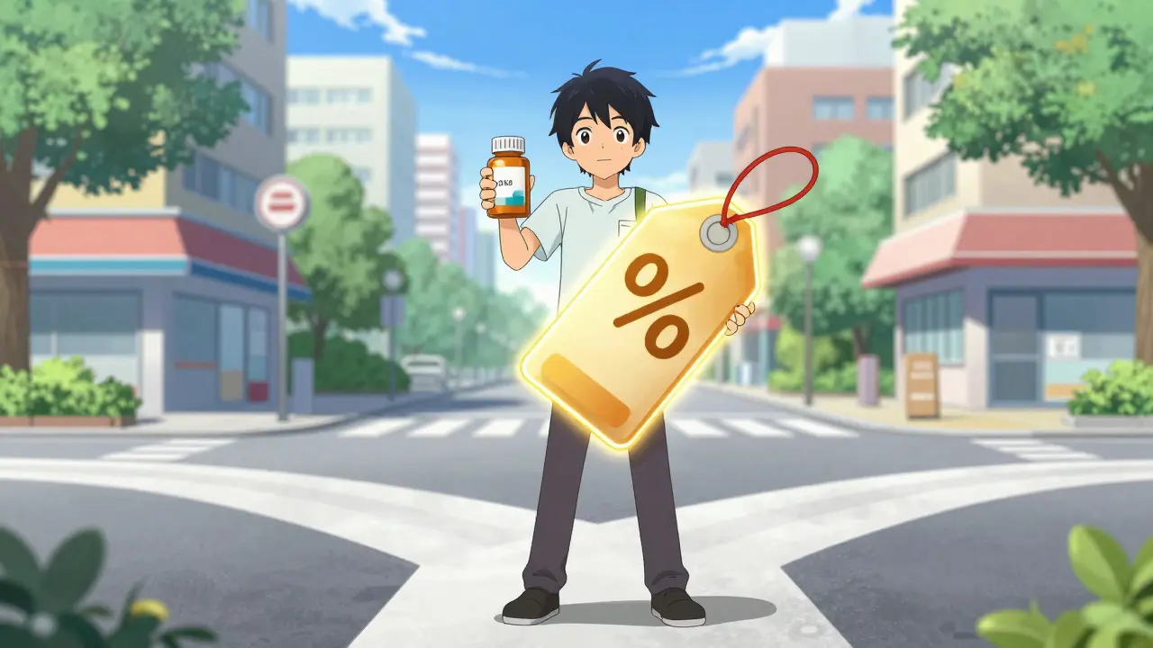 Anime figure choosing affordable medication option with discount coupon
